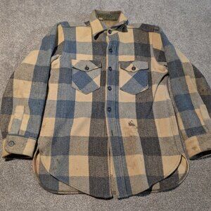 Bemidji Woolen Mills Sand Flannel Shirt Mens Medium 1950s Vintage Wool Plaid M